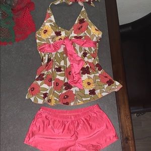 Halter swimsuit set with matching shorts